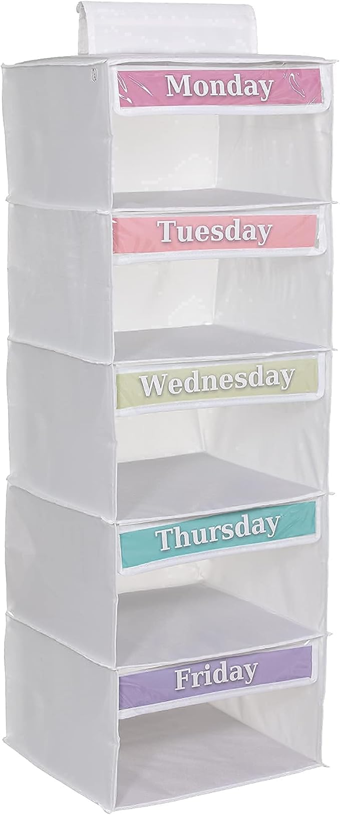 Three Sweet Peas Co Monday through Friday Hanging Weekly Clothes Organizer for Kids