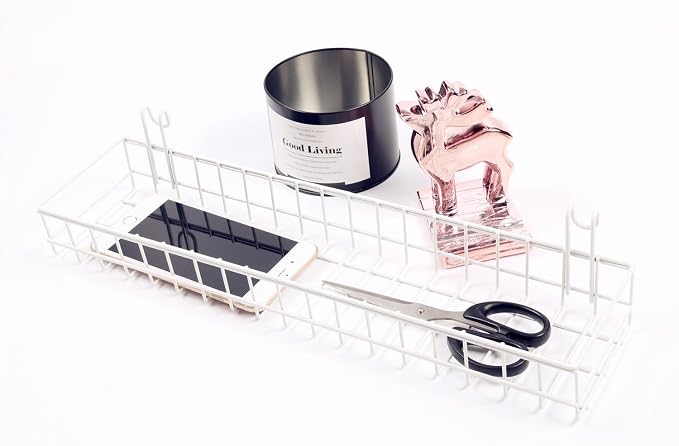 Kaforise Multipurpose Mesh Wall Metal Wire Basket, Grid Panel Hanging Tray, Wall Mount Organizer, Wire Storage Shelf Rack for Home Supplies, Wall Decor, Small Size, White Coated