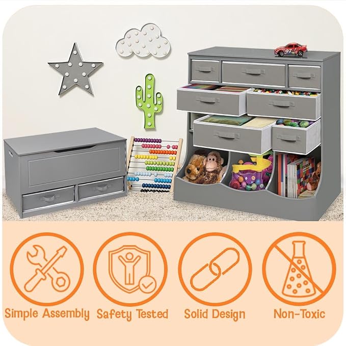 Badger Basket Kids Toy Box Bench - Wooden Chest with Flip-Top Lid, Safety Hinge & 4.5 Cubic Feet Storage Capacity - Stylish Storage Organizer for Toys, Books & Nursery Essentials - White