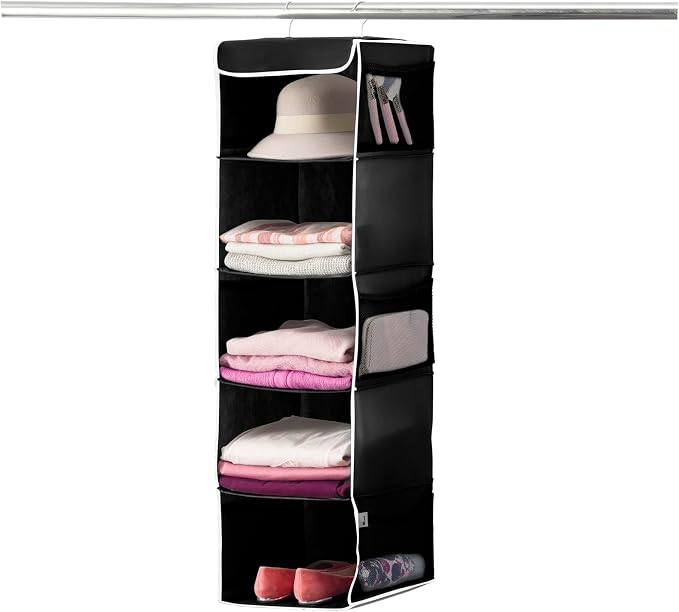 ZOBER Hanging Closet Organizer, 5-Shelf - Hanging Storage Organizer Shelves for Clothes, Towels, Toys - College Dorm Room, Nursery, & Home Closet