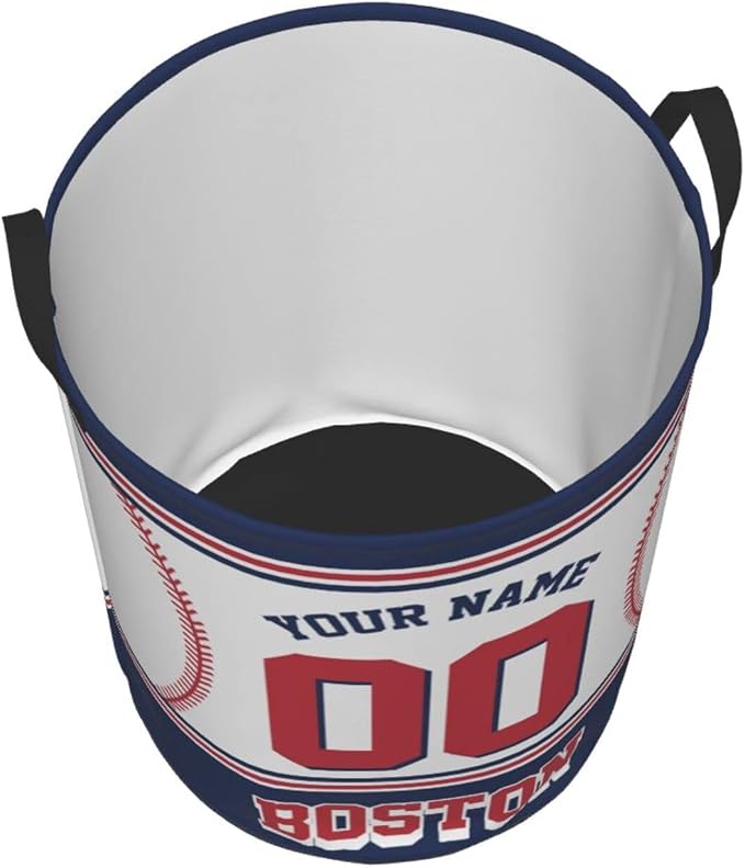 Custom Boston Laundry Hamper Personalized Laundry Basket Customized Name And Number Collapsible Storage Basket for Bedroom Bathroom Living Room Baseball Fan Gifts