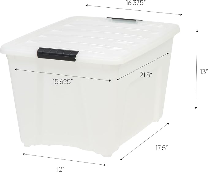 IRIS USA 54 Quart Stackable Plastic Storage Bins with Lids and Latching Buckles, 6 Pack - Pearl, Containers with Lids and Latches, Durable Nestable Closet, Garage, Totes, Tubs Boxes Organizing