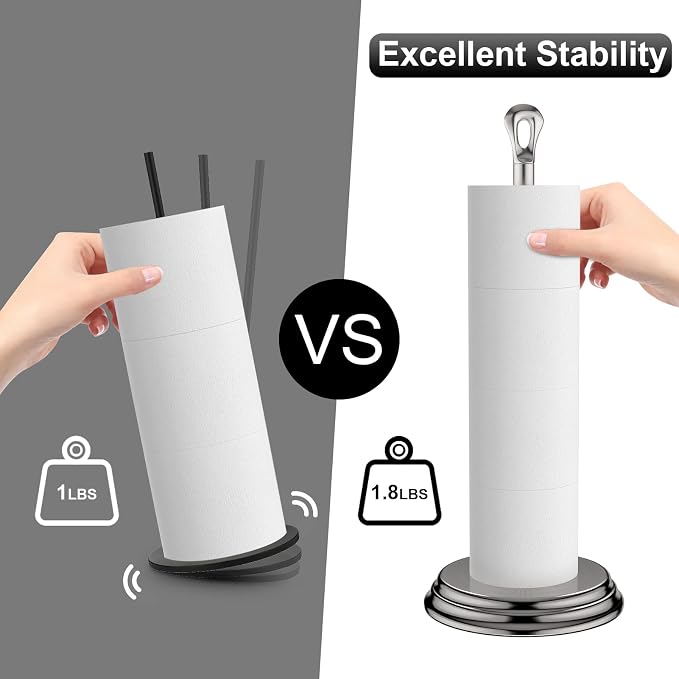 KASUNTO Toilet Paper Holder with Rustproof, Metal Free Standing Toilet Paper Stand Storage for Bathroom, Tissue Paper Roll Holder for Bathroom Accessories (Brushed Nickel)