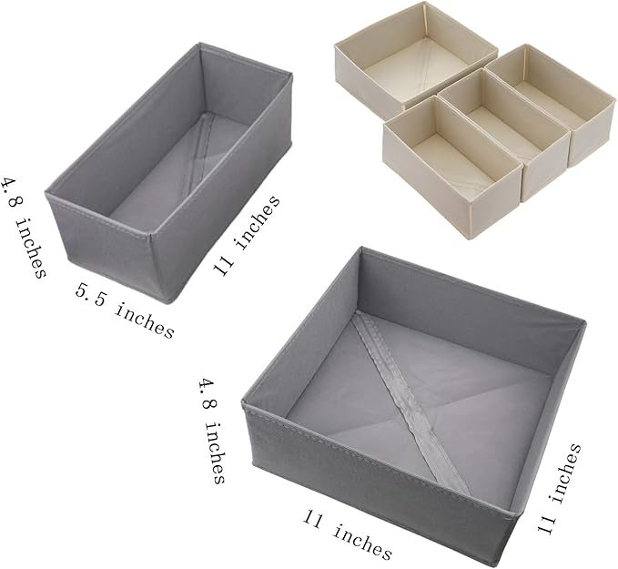 Bructhun Drawer Organizer Set of 4- Fabric Storage Bins for Clothes, Underwear, Socks & Bras - 11" Dresser Dividers for Bedroom Closet