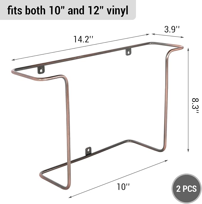 MyGift Modern Metal Wire Wall Mounted Vinyl Records Storage Racks, Hanging LP Record Holders, Floating Album Cover Display Shelves, Set of 2 (Vintage Copper-2 Pcs)