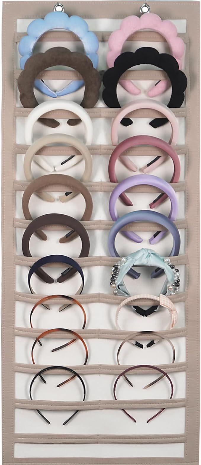 Artilife Hanging Headband Holder for Over The Door and Closet, 24 Slots Felt Head Band Organizer Shelf