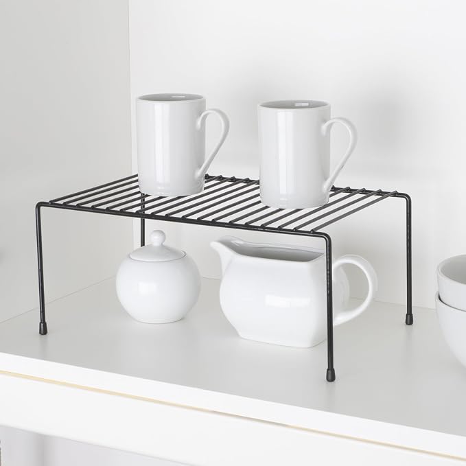 Smart Design Cabinet Storage Shelf Rack - Set of 6 - Medium - 8.5 x 13.25 Inch - Non-Slip Feet - Steel Metal Frame - Rust Resistant Coating - Cup, Dish, Counter & Pantry Organization - Kitchen - Black