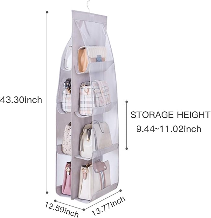 8 Pockets Hanging Purse Handbag Organizer Clear Hanging Shelf Bag Collection Storage