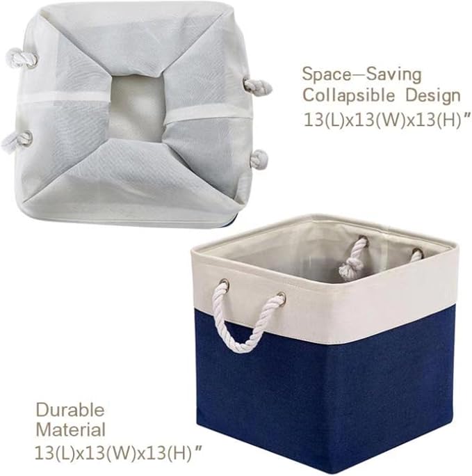 DECOMOMO Cube Storage Bin 13x13, Fabric Storage Bins, Kallax Storage Cubes (Navy Blue & White, 3 Pack)