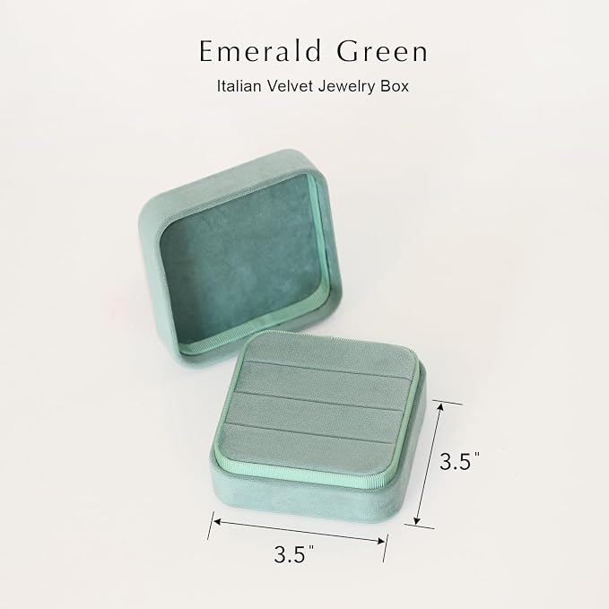 Velvet Jewelry Box Organizer | Ring Holder Case | Jewelry Small Travel Jewelry Storage | Portable Ring Earring Tray Organizer (Emerald Green)