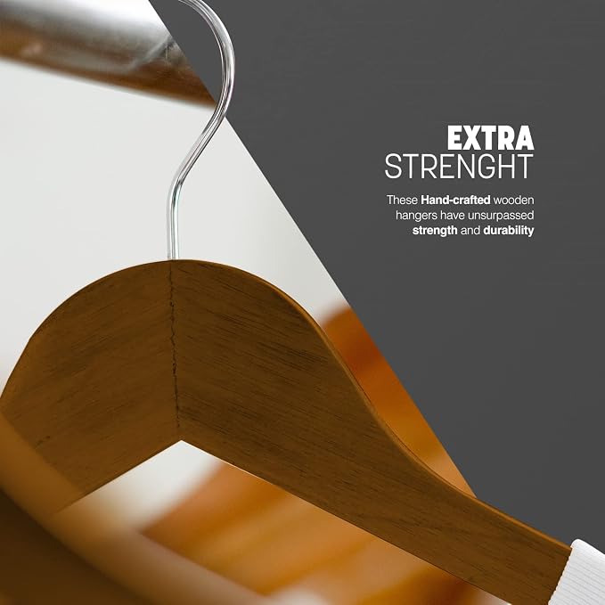 KEPLIN Strong Wooden Coat Hangers with 360 Degree Rotatory Hook & Round Trouser Bar & Shoulder Notches - Durable Wardrobe Space Saver - Suitable for Coat, Jacket, Suit, Jumper (Walnut, 20 Pack)
