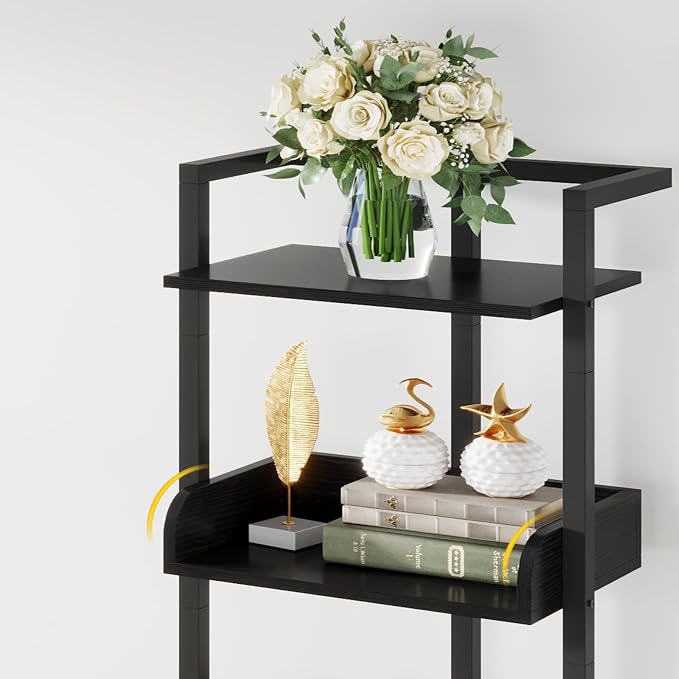 Hosfais Book Shelf Tall Bookshelf: 5 Tier Wood Bookcase with Metal Edge Protection Industrial Narrow Bookshelf Corner Storage Organizer Display Book Rack for Living Room Bedroom Home Office (Black)