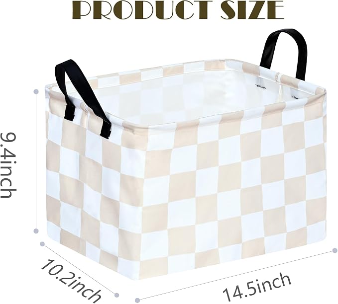 MAIZMZ Beige Check Storage Basket Baby Toys Organizer Bins Decorative Gifts Bakset Waterproof Nursery Hamper Women Storage Cube Kids Laundry Basket for Home/Dorm/Kitchen/Pet/Office/Closet/Shelf/
