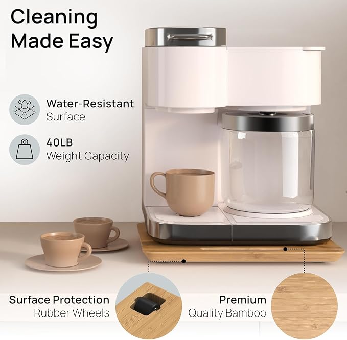Ibyx Elegant Appliance Slider - Sliding Tray for Coffee Maker & Heavy Kitchen Appliances, Easy Slide, Made of Premium Bamboo, Space-Saving Kitchen Organizer, 40 lb Capacity, Natural - 12 x 16 Inch