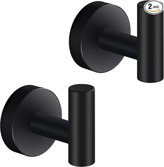MARMOLUX ACC - Towel Hook Black Bathroom Single Coat Hooks Bath Kitchen Small Hand Towel Holder Hat Door Hanger Rack Home Storage Stainless Steel Bathroom Hardware Set Wall Mount Matte Black (2 Pack)