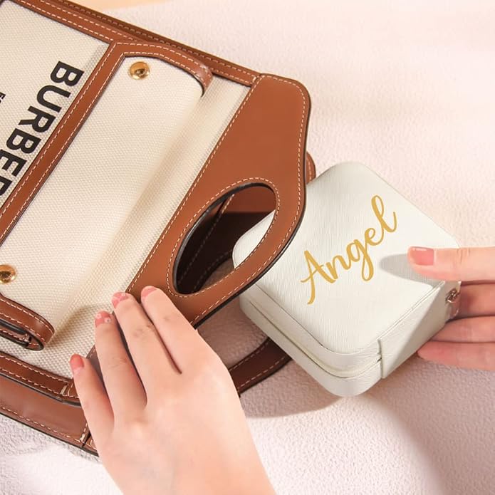 Bridesmaid Gifts Jewelry Box Personalized Small Jewelry Travel Case Custom PU Leather Portable Bridesmaid Proposal Boxes Mini Jewellery Organizer Storage Earrings Rings Necklaces for Women Girls-Pink