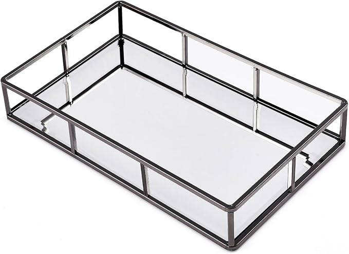 PuTwo Mirror, Smoky Black, Metal, Jewelry, Decorative, Glass, Perfume Organizer, Vanity Trays for Bathroom, Counter, 1272 inch