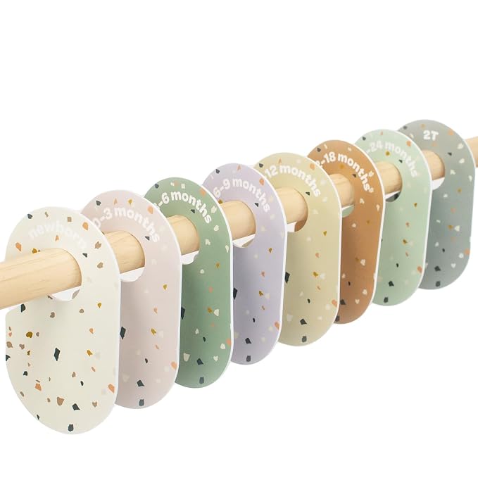 3 Sprouts Baby Closet Dividers, Newborn to 2T, Terrazzo, 8 Piece Set | Newborn to 2T sizing, 8-piece set, Double-sided size labels, Age labels, Nursery closet storage, Baby clothes organizer
