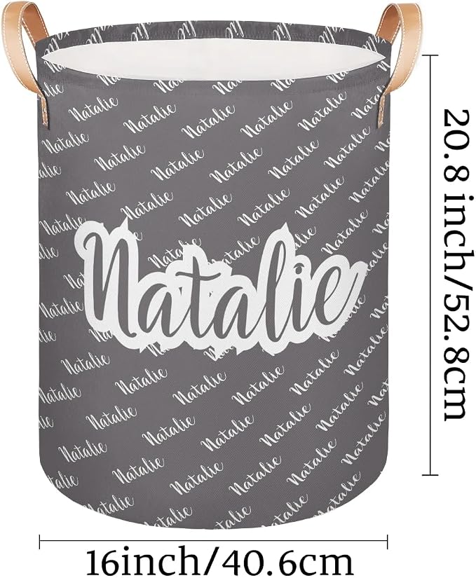 Personalized Laundry Basket, Custom Gift Laundry Hamper, Collapsible Nursery Waterproof Laundry Baskets, Dirty Clothes Toy Hamper with Handles Name Gray