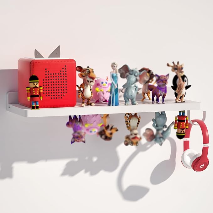 for Tonies Shelf Magnetic - Tonies Figure Organizer for Kids Room, Wooden Magnetic Display Shelf for Tonies Box Holder, Wall Floating Shelves Toy Storage Compatible Charging Station(1 Tier, White)