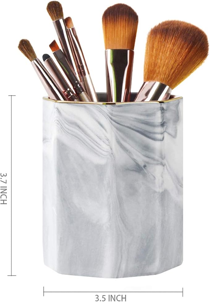 Pen Holder, Pencil Holder for Desk, Practical Ceramic Pencil Organizer, Decorative Makeup Brush Holder, Perfect Office Organization, Teacher Supplies, Gray Marble