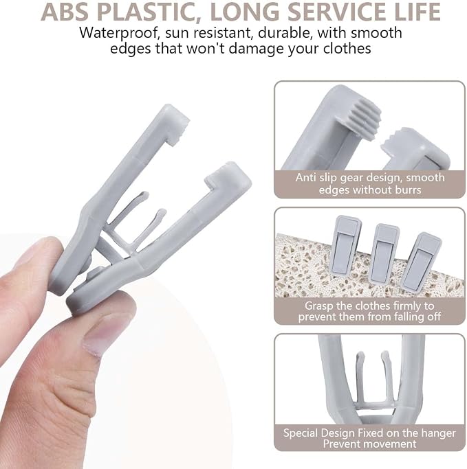 KISEER 40 Pcs Plastic Baby Hanger Clips Slim-line Finger Clips Set for Clothes Hanger Velvet Hanger (Grey)