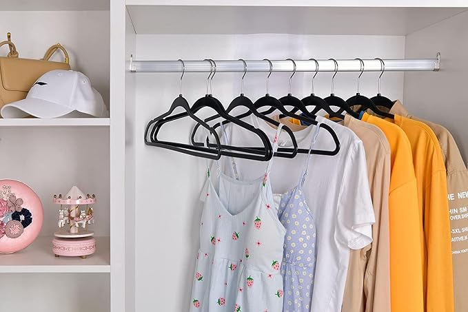 Quality Hangers 50 Pack Plastic Hangers for Clothes - Slim Non-Velvet Hangers with 360° Swivel Chrome Hook & Non Slip Notches - Ideal for Dresses Coats Shirts Jackets & More - Black