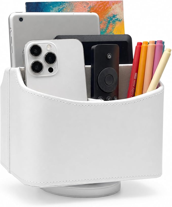UnionBasic Rotating Desk Organizer, 360 Desk Spinning Caddy, Desktop TV Guide/Mail/Media/Remote Controller Holder Organizer,White