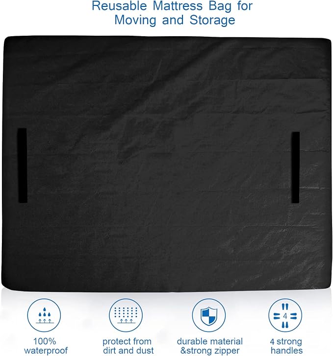 Coldwind Mattress Bags for Moving and Storage,Waterproof Mattress Cover for Moving with Heavy Duty Handles, Strong Zipper, Reusable Mattress Storage Bag, Moving Supplies & Moving Bags,Full Size,Black