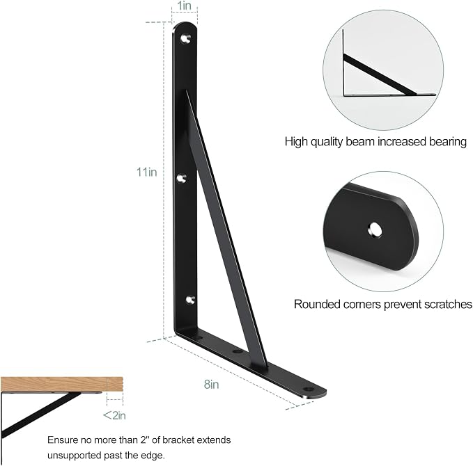 16 Pack L11 x H 8" Black Heavy Duty Shelf Brackets with Screws Metal Shelf Brackets Shelf Support Angle Brackets for Shelves L Brackets Heavy Duty Floating Shelf