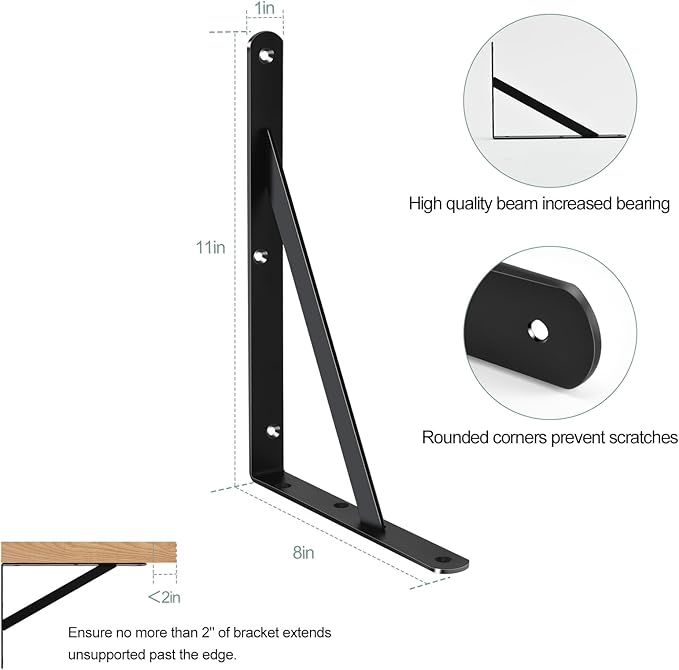 20 Pack L11 x H 8" Black Heavy Duty Shelf Brackets with Screws Metal Shelf Brackets Shelf Support Angle Brackets for Shelves L Brackets Heavy Duty Floating Shelf