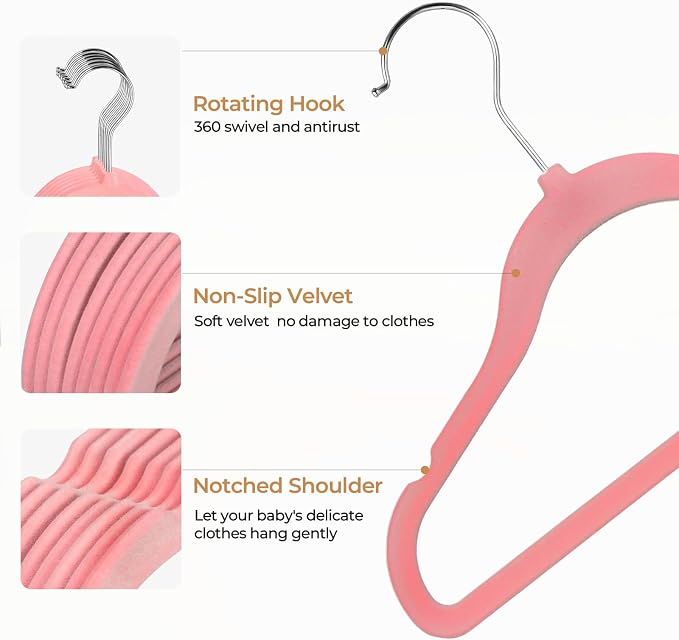 GoodtoU Kids Hangers Velvet 50 Pack 14" - Kids Felt Hangers Non Slip Toddler Hanger Childrens Hanger for Kid