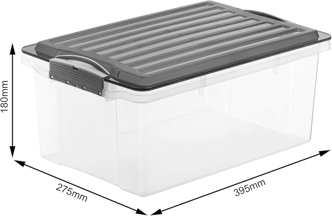Rotho, Compact, Storage box 13 l with lid A4, Plastic (PP) BPA-free, grey/transparent, A4/13l (39,5 x 27,5 x 18,0 cm)