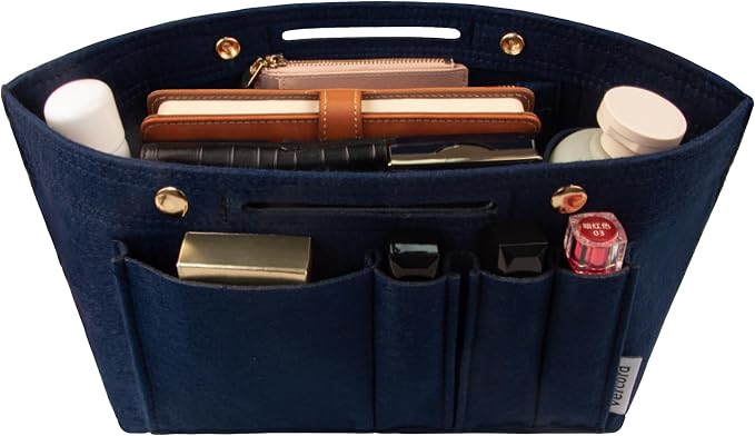 Vercord Purse Organizer Insert for Long champ Felt Organizer Insert with Zipper Handbag Insert Tote Shaper Storage Bag Navy Blue L