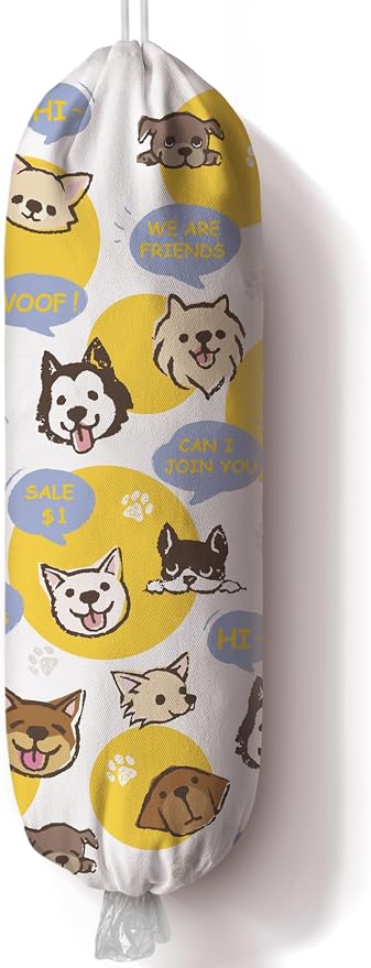 Dogs Plastic Bag Holder,Grocery Shopping Bags Storage Organizer Keeper,Dogs Lover Gifts 23" x 9"