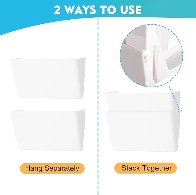 EASEPRES 6 Pack White Plastic Single Pocket Hanging File Organizer, Wall Mount Paper Mails Magazines Holder, Mounted Folder Bins for Office School and Home, 12.99x4.13x7.48 inches