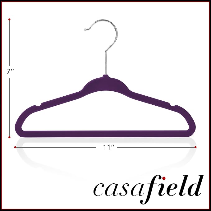 Casafield 50 Velvet Baby Hangers - 11" Size for Infant & Toddler Clothes - Purple