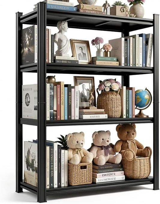 Wide & Deep Bookshelf, 4-Tier Heavy Duty Shelves for Storage, Large Industrial Metal Bookcase for Books and Collectibles, 18" Deep