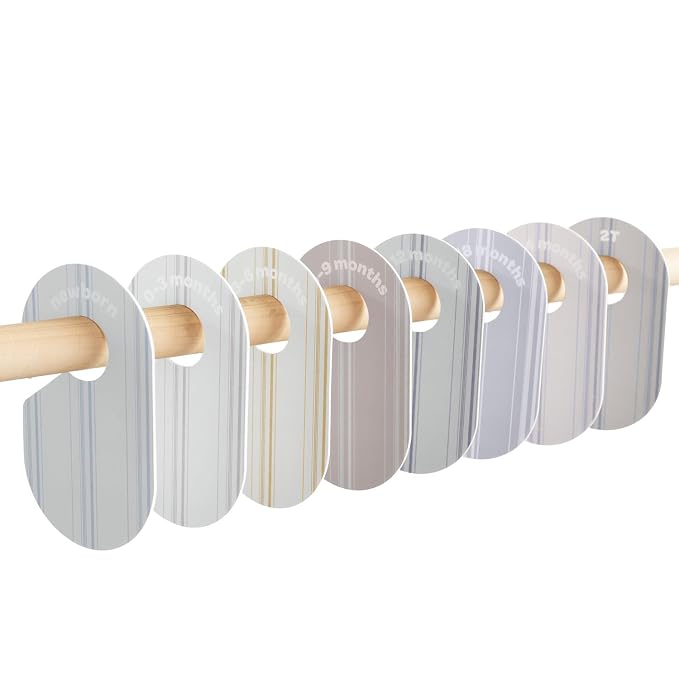 3 Sprouts Baby Closet Dividers, Newborn to 2T, Stripe, 8 Piece Set | Newborn to 2T sizing, 8-piece set, Double-sided size labels, Age labels, Nursery closet storage, Baby clothes organizer