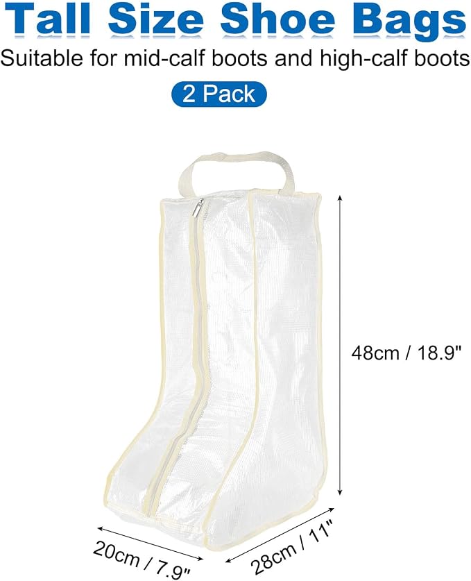 uxcell 2Pack Boot Storage Bag Portable, PVC Shoe Storage Bag with Zipper Clear Boots Cover Protector Bag for Short Boots and Tall Boots Storage Travel and Daily Use, Beige Tall