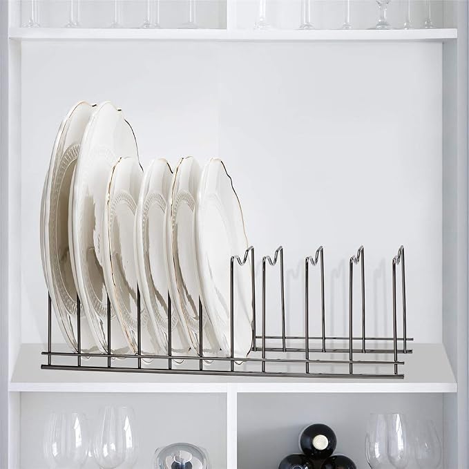 SANNO Pan Pot Lid Holder Organizer, Rack Kitchen Organizer for Plates, Cutting Boards Bakeware, Cooling, Pots & Pans, Serving Trays,Lids Holder Rack,Nickel, 10 Dividers