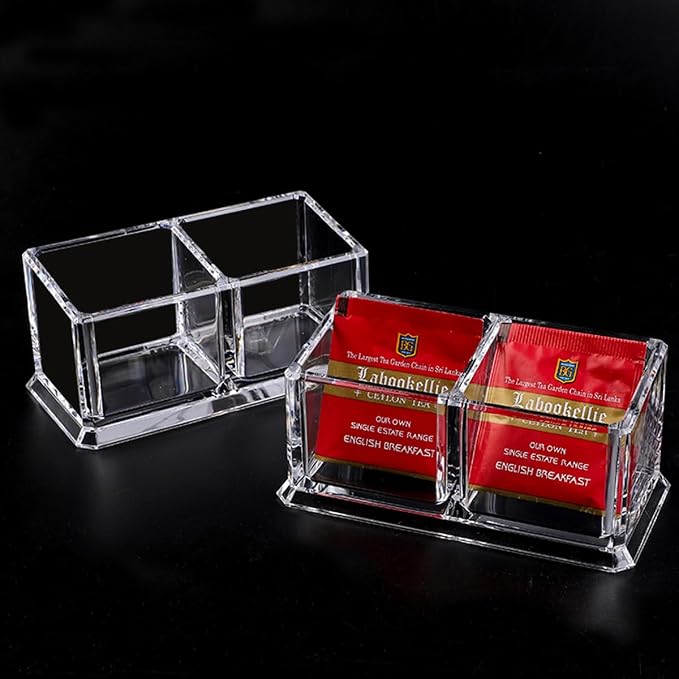 Acrylic Tea Bags Holder Coffee Sugar Bag Case Guest Room Storage Boxes - Holder for Tea Bags, Small Packets, Sweeteners,Sugar Packet, Coffee, Condiment (L16.6*W8.2*H7.5cm)