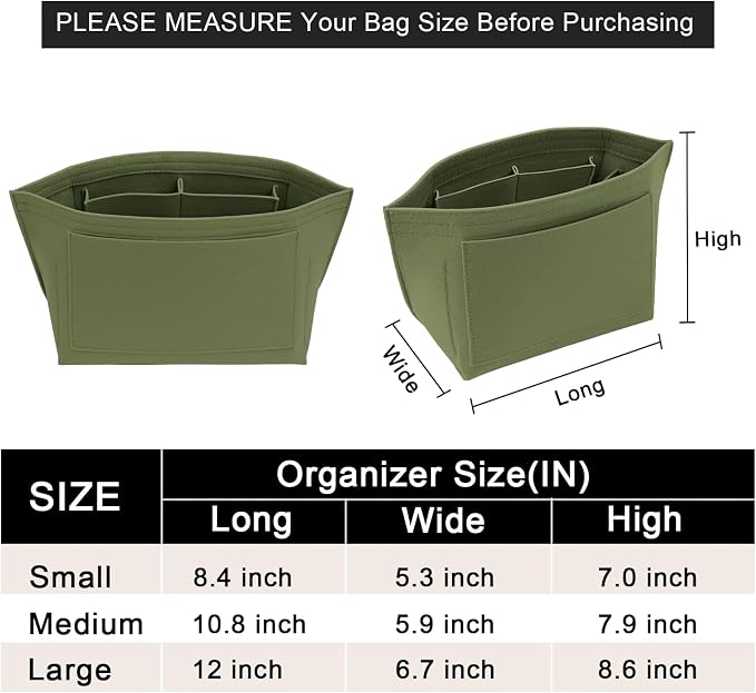 LOUKAYCCI Purse Organizer Insert for Longchamp Le Pliage L Handbag Insert Felt Long Champ Tote Bag Organizer Insert with Cup (Green, Large)