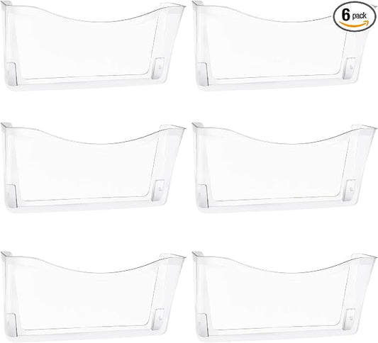 EASEPRES 6 Pack Clear Single Pocket Hanging File Organizer, Plastic Wall Mount Paper Mails Magazines Holder, Mounted Folder Bins for Office School and Home, 13.85x3.14x6.88 inches