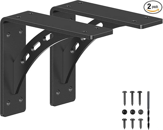 7 inch x 6 inch Heavy Duty Shelf Brackets , Max Load 1100 Lbs ,Premium Alloy Metal Mantel Brackets (Set of 2) Fireplace Mantel Brackets - Countertop Support (7" x 6" )