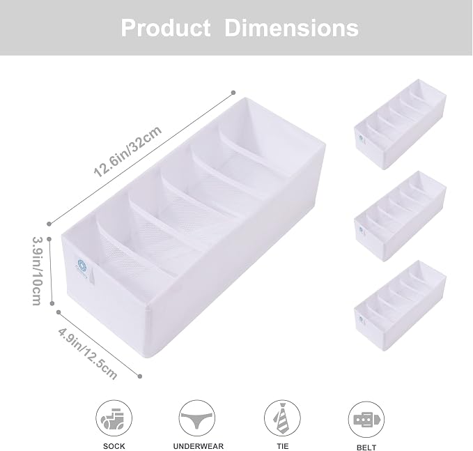 Qozary 3 Pack Sock Underwear Drawer Organizer Dividers, Collapsible Cabinet Closet Storage Boxes for Clothes, Socks, Lingerie, Underwear, Tie, Belt, Baby, Bedroom