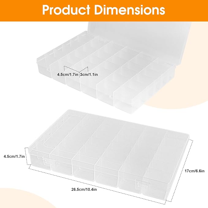 2 Pack Piping Tip Organizer Box, 36 Grids Storage Container with Adjustable Dividers, Made with Clear Plastics, Compartment Container for Cake Decorating Tools, Baking Tools, Jewelry, Beads and Crafts