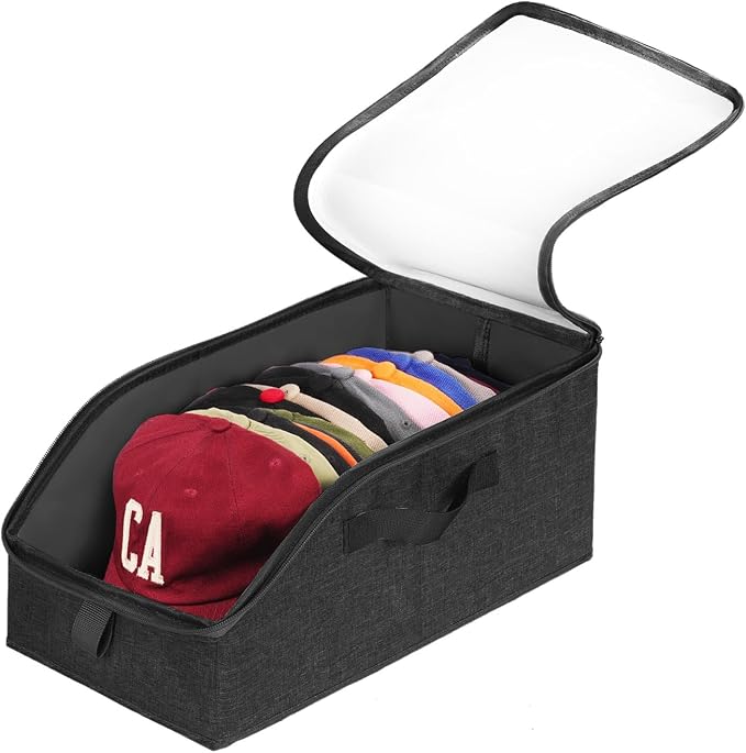 Livelab Hat Organizer for Baseball Caps, Hat Storage Box, Black | 1Pcs | Clear Window, Space Saving and Easy to Store