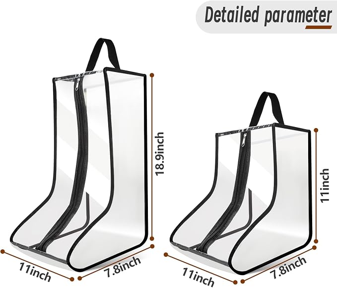 CiBiZi 4Pack Black Boot Bags Organizer for Travel Waterproof Cowboy Boots Bag Portable Shoe Travel Bag for Women Hangable Ski Boot Bag Dust-free Tall Boot Storage Bag (Clear)