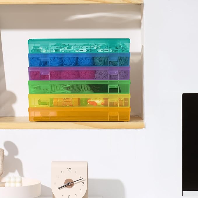 novelinks Plastic Pencil Boxes and Small Plastic Containers with Lids | 6 Pack, Large Color, Large Capacity Pencil Case, Small Storage Containers, Cookie Cutter Storage, Knitting Needle Organizer